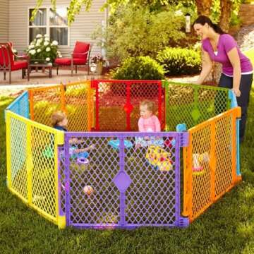 Toddleroo by North States Superyard Colorplay 8 Panel Free Standing Play Yard, Indoor or Outdoor Baby Playpen, Baby Gate. Made in USA. 6.5 feet corner to corner play pen (26" Tall, Multicolor)