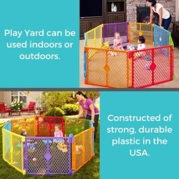 Toddleroo by North States Superyard Colorplay 8 Panel Free Standing Play Yard, Indoor or Outdoor Baby Playpen, Baby Gate. Made in USA. 6.5 feet corner to corner play pen (26" Tall, Multicolor)