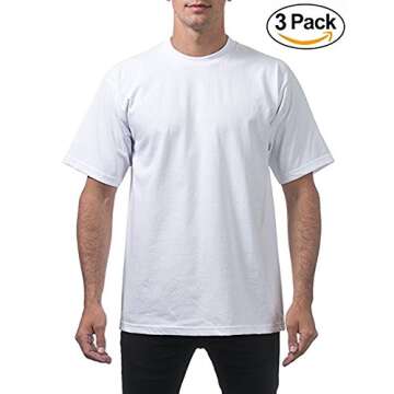 Pro Club Men's 3-Pack Heavyweight Cotton Short Sleeve Crew Neck T-Shirt, White, Medium