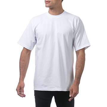 Pro Club Men's 3-Pack Heavyweight Cotton Short Sleeve Crew Neck T-Shirt, White, Medium