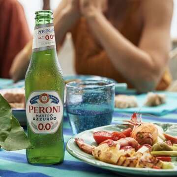 Peroni Nastro Azzurro 6 Pack 0.0 NA Beer Non-Alcoholic Lager Brew 11.2oz Bottles - Authentic Italian Taste Without Alcohol - Refreshing Zero Alcohol Beer 0g Fat, 18.5g Carbs