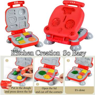 Color Dough Set Kitchen Creations Waffle Pizza Burger Maker Pretend Chef Toy Play Food Modeling Tools Kit with Wheat Dough Compound for Kids Girls Boys Christmas Birthday Gift 40Pcs