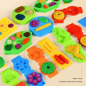 Color Dough Set Kitchen Creations Waffle Pizza Burger Maker Pretend Chef Toy Play Food Modeling Tools Kit with Wheat Dough Compound for Kids Girls Boys Christmas Birthday Gift 40Pcs