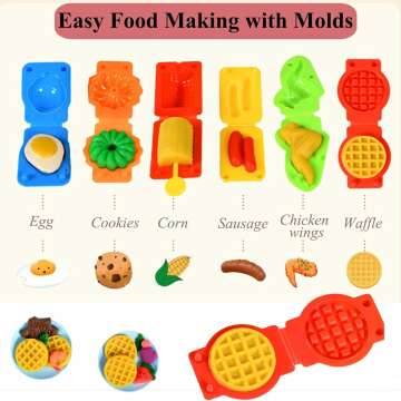 Color Dough Set Kitchen Creations Waffle Pizza Burger Maker Pretend Chef Toy Play Food Modeling Tools Kit with Wheat Dough Compound for Kids Girls Boys Christmas Birthday Gift 40Pcs