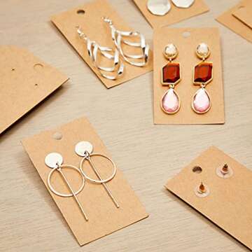 Juvale 200-Pack Kraft Paper Earring Display Cards for Hanging Earrings, Studs, Bulk Jewelry Cards for Retail, Trade Show, Boutique, Small Business Packaging (3.5x2 in)