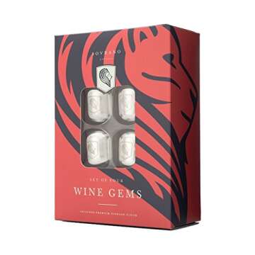 Sovrano Wine Gems - Set of 4 Stainless Steel Wine Chillers for Wine or Your Favorite Beverage - Includes Gift Box & Storage Pouch - Wine Accessory Gift For Men & Women