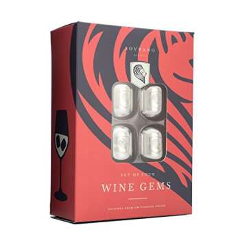 Sovrano Wine Gems - Set of 4 Stainless Steel Wine Chillers for Wine or Your Favorite Beverage - Includes Gift Box & Storage Pouch - Wine Accessory Gift For Men & Women