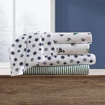 Nautica - Queen Sheet Set, Brushed Flannel Bedding Set, Soft & Cozy Home Decor (Penguin Toss, Queen)