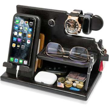 TESLYAR Wood Phone Docking Station & Key Holder - Ultimate Organizer Gift for Men