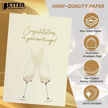 Better Office Products Wedding Congratulations Card with Metallic Gold & Silver Foil