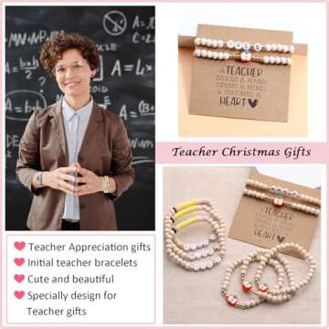 Teacher Gifts Christmas Teacher Appreciation Gifts in Bulk Personalized Best Teacher Bracelet Gift for Women End of The Year Cool Thank you Teacher Present Jewlery Teacher Must Haves (Mrs-C)