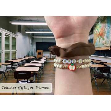 Teacher Gifts Christmas Teacher Appreciation Gifts in Bulk Personalized Best Teacher Bracelet Gift for Women End of The Year Cool Thank you Teacher Present Jewlery Teacher Must Haves (Mrs-C)