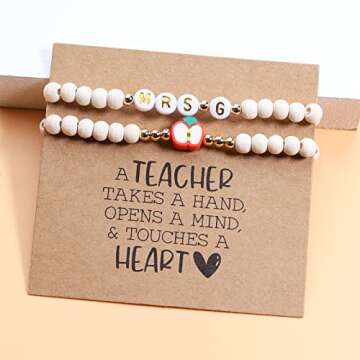 Teacher Gifts Christmas Teacher Appreciation Gifts in Bulk Personalized Best Teacher Bracelet Gift for Women End of The Year Cool Thank you Teacher Present Jewlery Teacher Must Haves (Mrs-C)