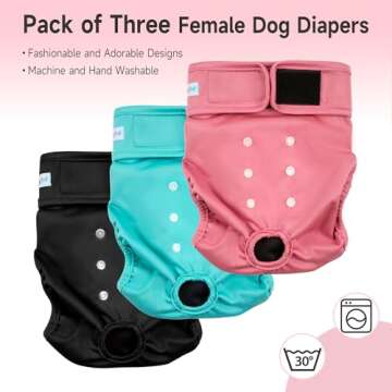 Paw Legend Washable Reusable Female Dog Period Diapers for Heat Doggie Puppy Diapers for Female Dogs (3 Pack,X-Small)