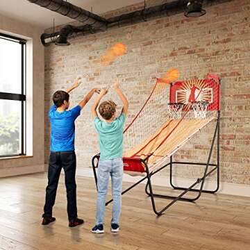 Lanos Basketball Arcade Game, Double Electronic Hoop Shot, 2 Player or 1 Player, with 6 Basketballs - Indoor Basketball with 8 Game Modes - Premium Arcade Games for Home