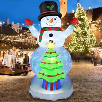 8FT Christmas Inflatables Snowman Outdoor Decorations with Christmas Tree Built-in Colorful Rotating LED Lights Christmas Blow Ups Decorations for Yard Garden Lawn Xmas Holiday Decor