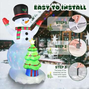 8FT Christmas Inflatables Snowman Outdoor Decorations with Christmas Tree Built-in Colorful Rotating LED Lights Christmas Blow Ups Decorations for Yard Garden Lawn Xmas Holiday Decor