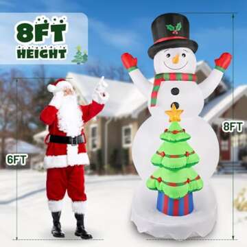 8FT Christmas Inflatables Snowman Outdoor Decorations with Christmas Tree Built-in Colorful Rotating LED Lights Christmas Blow Ups Decorations for Yard Garden Lawn Xmas Holiday Decor