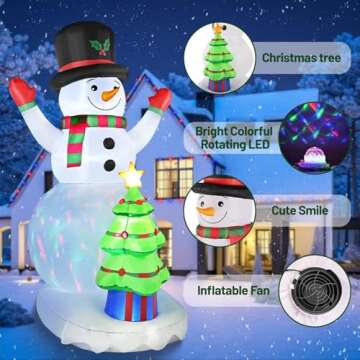 8FT Christmas Inflatables Snowman Outdoor Decorations with Christmas Tree Built-in Colorful Rotating LED Lights Christmas Blow Ups Decorations for Yard Garden Lawn Xmas Holiday Decor