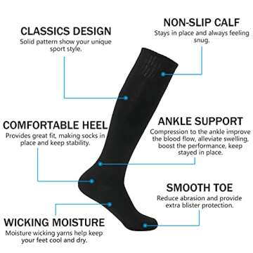 HAPYCEO Soccer Socks, Knee High Long Tube Lightweight Solid Color Football Softball Baseball Team Sports Socks, 2/6/12 Pairs