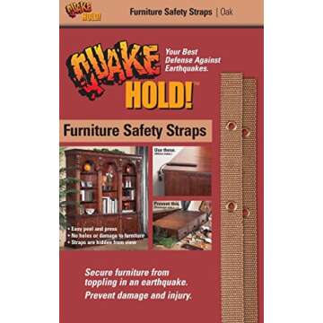 Quakehold! Furniture Strap Kit, Earthquake Fasteners for Disaster Preparedness, Child Proof Safety Straps for RV, Home Office, Helps Prevent Damage and Injury, Easy to Install, Oak