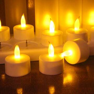 Esup Rechargeable Candles Flameless Flickering Candles Tealights 12pcs/Set with White Base, Decoration Parties, Weddings, Bar, Family, Dinner Outdoor Picnic