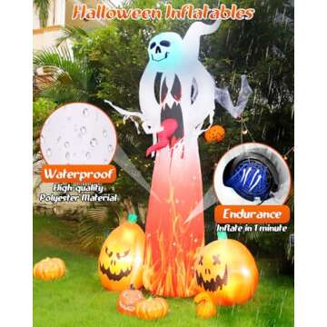 Halloween Inflatable Ghost Outdoor Decorations: 9 FT Scary Ghost with Pumpkin and 3D Tongue - Halloween Decor with Build-in LEDs for Party - Halloween Blow Up Includes Stakes for Yard Lawn Garden