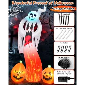 Halloween Inflatable Ghost Outdoor Decorations: 9 FT Scary Ghost with Pumpkin and 3D Tongue - Halloween Decor with Build-in LEDs for Party - Halloween Blow Up Includes Stakes for Yard Lawn Garden