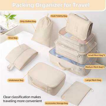 10 Pcs Set Packing Cubes For Travel Packing Organizers Travel Essentials Luggage Organizer Bags,Expandable Suitcase Organizer Travel Bags Packing Cubes For Suitcases Travel Accessories (BEIGE)