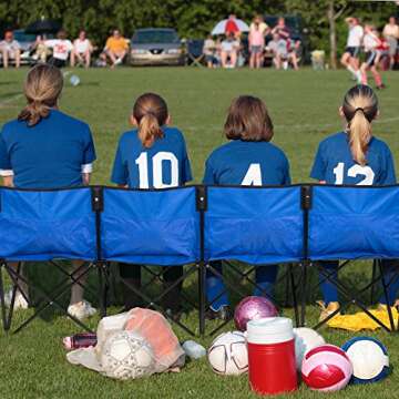 Crown Sporting Goods 6-Foot Portable Folding 4 Seat Bench with Seat Backs & Carry Bag – Great Team Bench for Soccer & Football Sidelines, Tailgating, Camping & Events