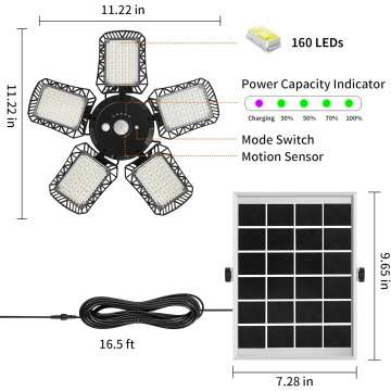 Solar Powered Shed Light Outdoor Indoor Solar Pendant Lights with Remote Control, Timer, Adjustable Panels & Motion Sensor, Waterproof for Garage Shop Barn Home House, Daytime Available