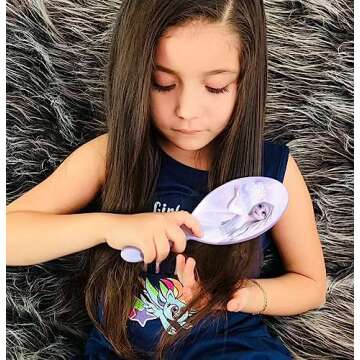 Frozen Princess Elsa 5 Pcs Hair Accessory Set - 1 Hair Brush + 4 Scrunchies for Girls. Detangling Brush and Elastic Hair Ties.