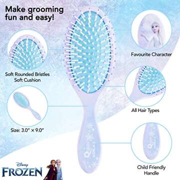 Frozen Princess Elsa 5 Pcs Hair Accessory Set - 1 Hair Brush + 4 Scrunchies for Girls. Detangling Brush and Elastic Hair Ties.