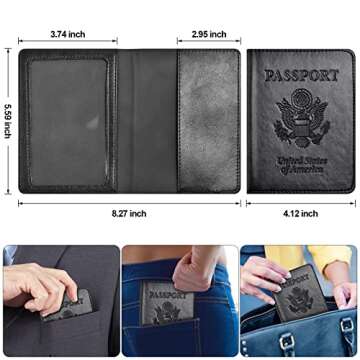 Eoehro Black Passport & Vaccine Card Holder Combo