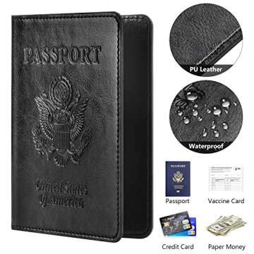 Eoehro Black Passport & Vaccine Card Holder Combo