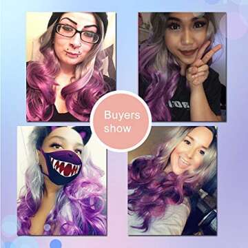 AISI HAIR Ombre Purple Wavy Side Part Wig Cosplay Long Curly Purple Hair for Black Women Natural Looking Fiber Wig