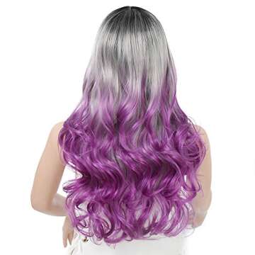 AISI HAIR Ombre Purple Wavy Side Part Wig Cosplay Long Curly Purple Hair for Black Women Natural Looking Fiber Wig