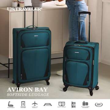 U.S. Traveler Aviron Bay Expandable Softside Spinner Wheels, Black, 3 Piece Luggage