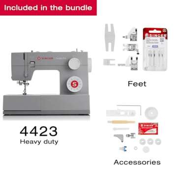 SINGER Heavy Duty 4423 High Speed Sewing Machine with Accessory Kit | Strong Motor With Enhanced Piercing Power, 97 Stitch Applications, Full Metal frame, 1-step Buttonhole & LED Light