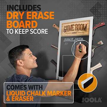 JOOLA Game Room Organizer with Ping Pong Paddle Holder, Table Tennis Ball Basket, Scoreboard, and Chalkboard