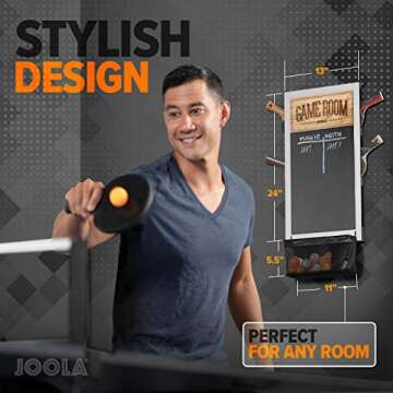 JOOLA Game Room Organizer with Ping Pong Paddle Holder, Table Tennis Ball Basket, Scoreboard, and Chalkboard