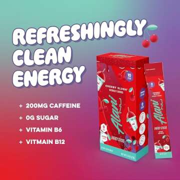 Alani Nu Cherry Slush Energy Sticks | Energy Drink Powder | 200mg Caffeine | Pre Workout Performance with Antioxidants | On-The-Go Drink Mix | Biotin, B Vitamins | Zero Sugar | 5 Calories | 10 Pack