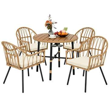 YITAHOME 5 Pieces Outdoor Patio Dining Table Set, All-Weather Wicker Dining Set Furniture, Sectional Conversation Rattan Dining Set for Patio, Backyard, Balcony, Garden(with Umbrella Hole)