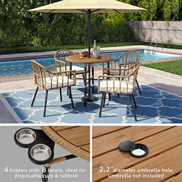 YITAHOME 5 Pieces Outdoor Patio Dining Table Set, All-Weather Wicker Dining Set Furniture, Sectional Conversation Rattan Dining Set for Patio, Backyard, Balcony, Garden(with Umbrella Hole)