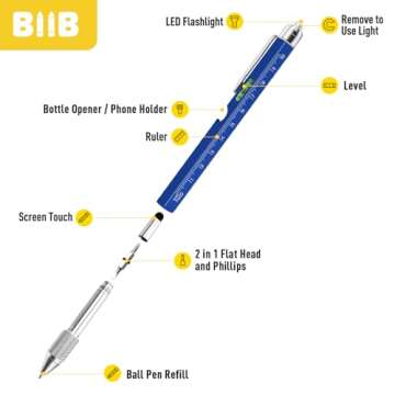 BIIB Stocking Stuffers for Adults Men Him 9 in 1 Multitool Pen, White Elephant Gifts for Adults, Gifts for Men, Mens Christmas Gifts for Him Dad Husband Grandpa, Dad Gifts for Men Who Have Everything