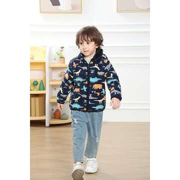 Feidoog Toddler Polar Fleece Jacket Hooded Baby Boys Girls Autumn Winter Long Sleeve Thick Warm Outerwear,Dark Blue,1-2T