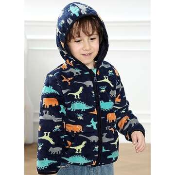 Feidoog Toddler Polar Fleece Jacket Hooded Baby Boys Girls Autumn Winter Long Sleeve Thick Warm Outerwear,Dark Blue,1-2T