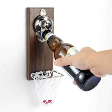 Soccer Bottle Opener with Cap Collector Catcher,Magnetic Refrigerator Paste Bottle Opener，Ideal Gift for Soccer Fans and Beer Lovers, Use as Bar Decoration