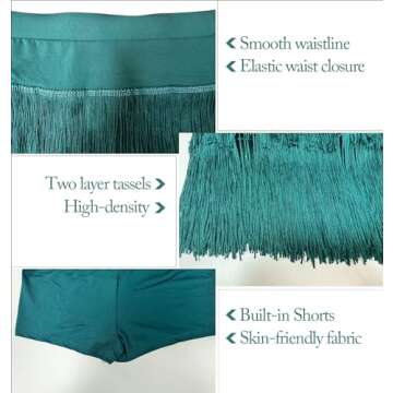 ELLYDOOR Fringe Dance Skirts for Women Teens Ballroom Latin Salsa Skirt Festive Rave Sexy Mini Shorts Skirt Tag S, Black