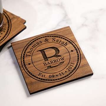 Personalized Coasters for Anniversary Gifts, Wedding Gifts, or Personalized Wooden Coster Sets | Choose Coaster Set Size (2, 4, 6, 8, 16) | Handmade Wooden Coasters for Drinks